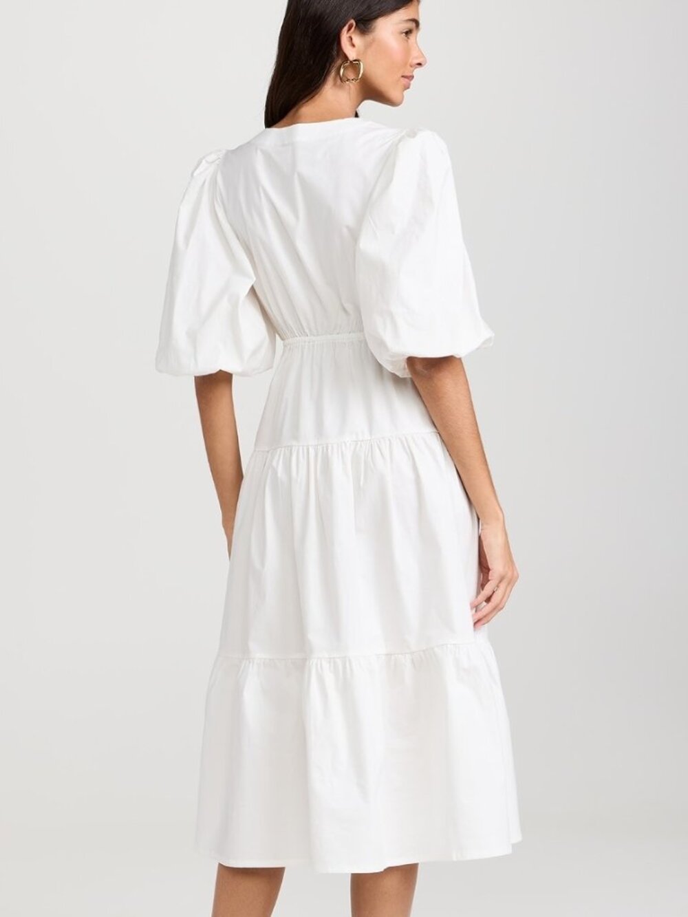 The Lulo Project Lilies Tie Front Cotton Midi Dress Cream Crudo V-Neck | XS